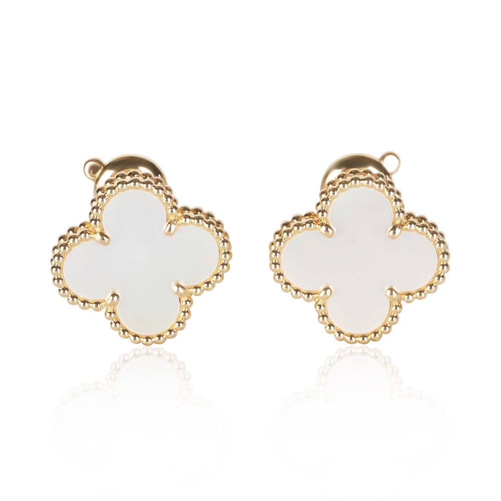 Van Cleef & Arpels Yellow Gold Mother Of Pearl Vintage Alhambra Earrings